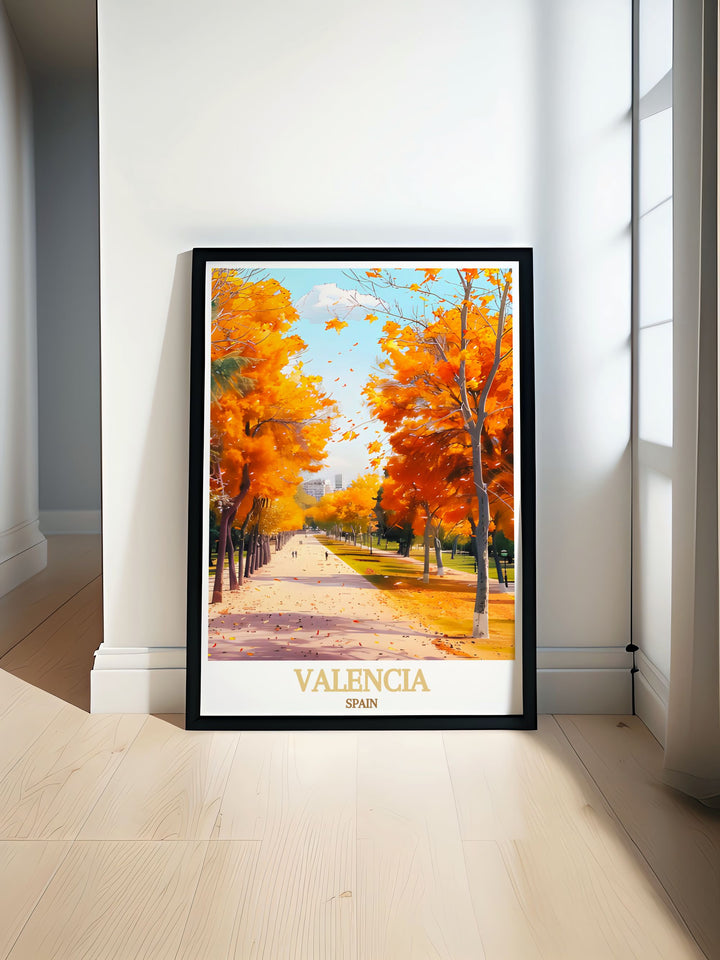 Valencia print featuring Turia Gardens brings vibrant colors and serene ambiance to your home decor perfect for modern living rooms offices or any space needing a touch of elegance and tranquility