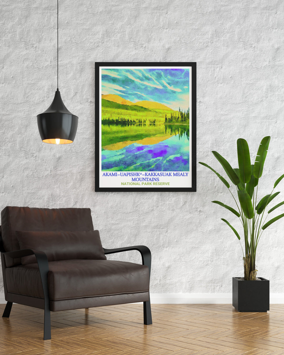 This custom poster of Akami Uapishkᵘ KakKasuak Mealy Mountains showcases the awe inspiring beauty of Newfoundlands national parks. Featuring Atikonak Lake and the dramatic landscape of the Mealy Mountains, this art print is perfect for any nature lover.