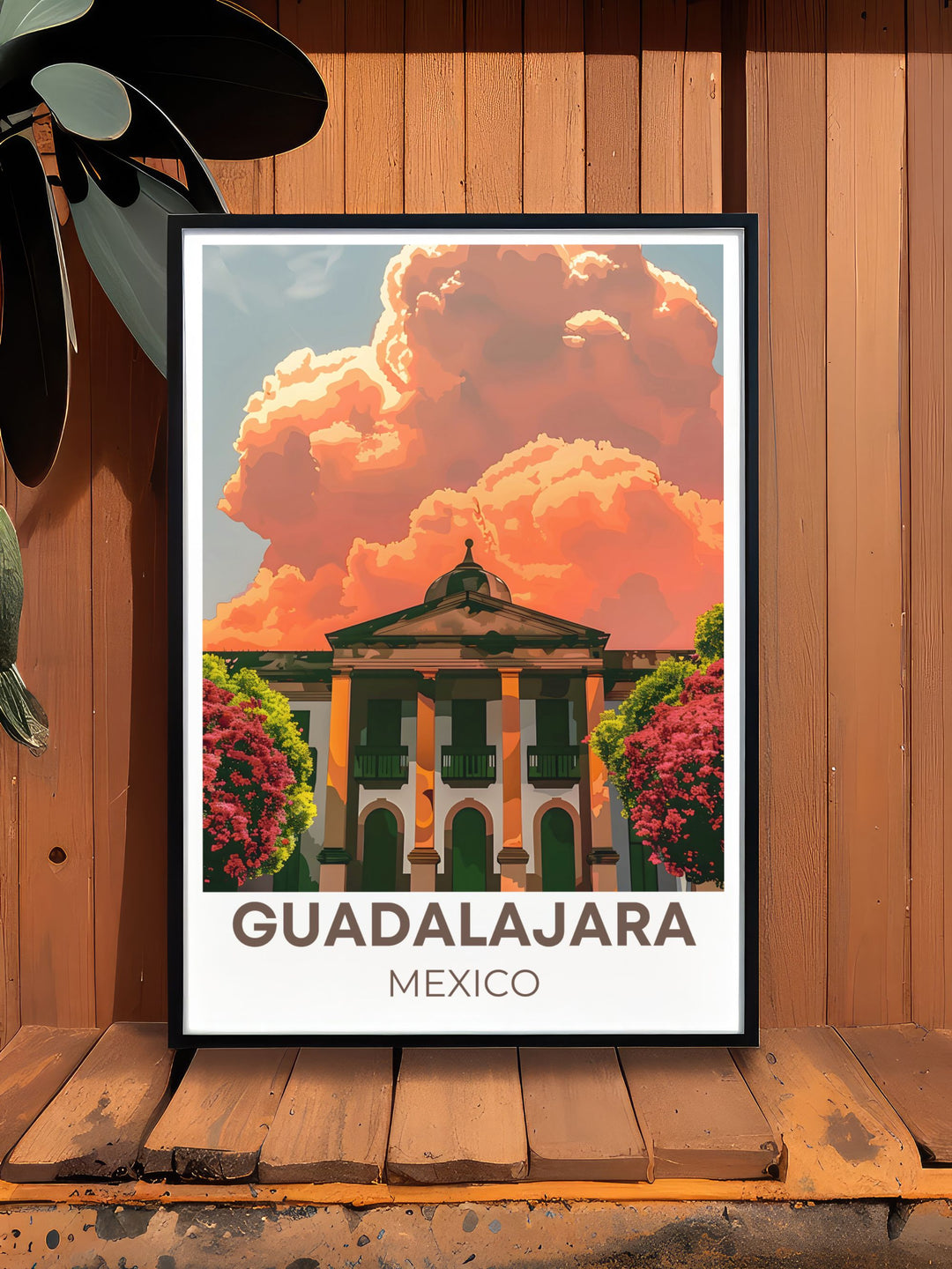 Showcasing the unique blend of history and modernity in Guadalajara, this travel poster features detailed illustrations of the citys landmarks and vibrant scenes, perfect for creating a lively atmosphere in any room.