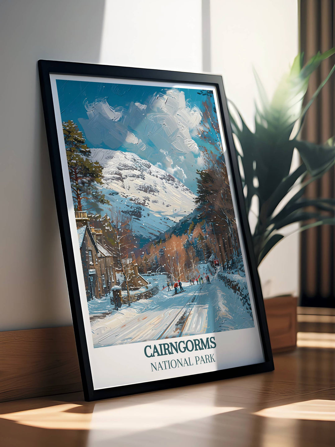 Retro Travel Poster of Cairngorm Mountain and the Cairngorms. This Scotland wall art is perfect for home decor and makes a unique gift for those who appreciate the scenic landscapes of the Highlands.