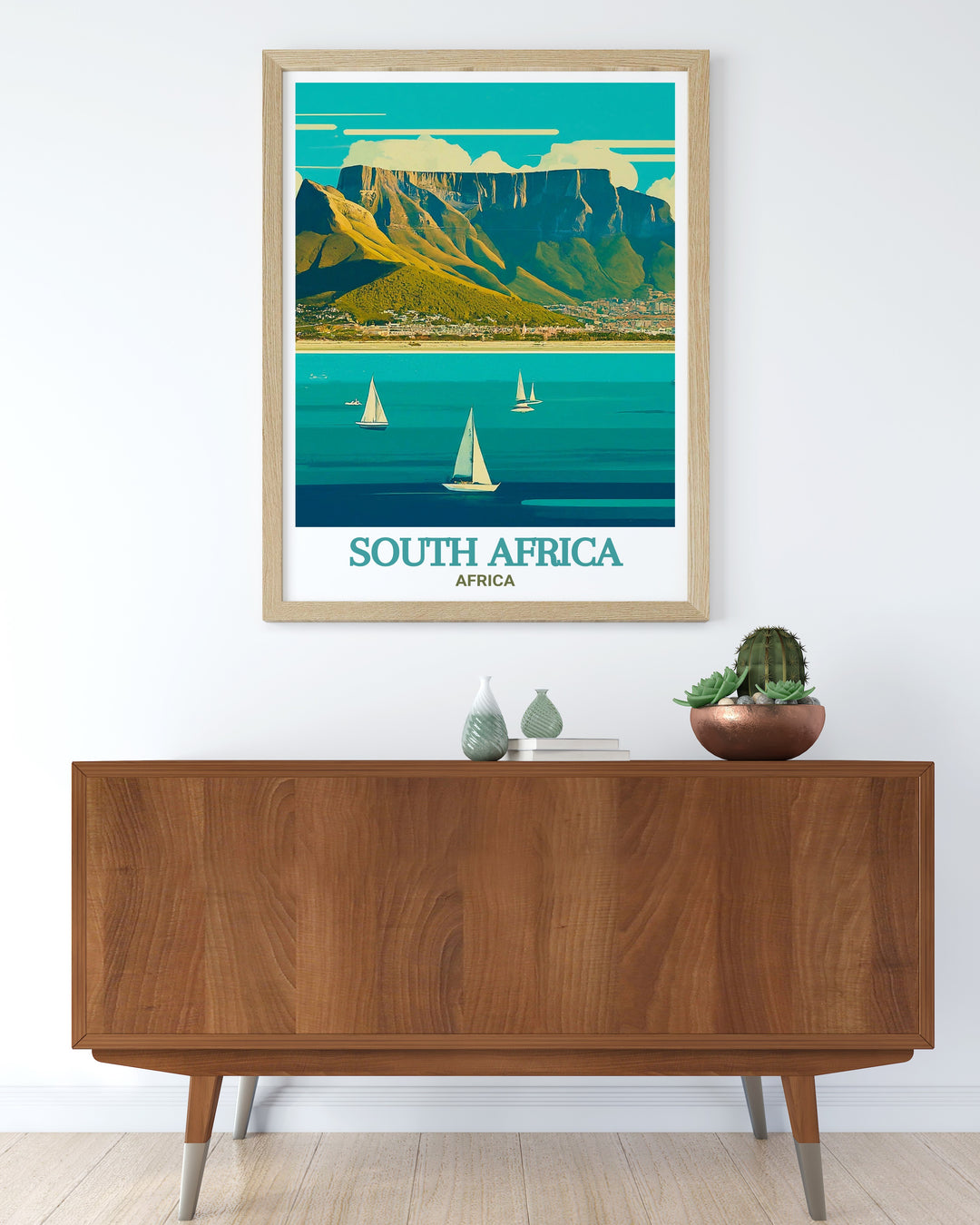 Table Mountain scenic poster capturing the wild beauty and serene landscapes with iconic views. This artwork brings the dramatic scenery of this renowned landmark into your home, perfect for those who dream of South African adventures.