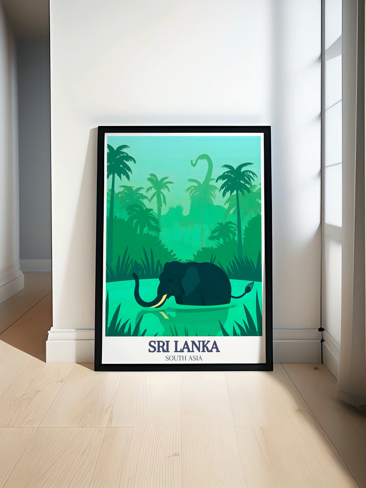 Celebrate the unique beauty of Pinnawala Elephant Orphanage and Pinnawala village with this exquisite travel print. The poster captures the peaceful scenery of the orphanage and the surrounding countryside, making it an excellent gift for lovers of wildlife and rural charm.