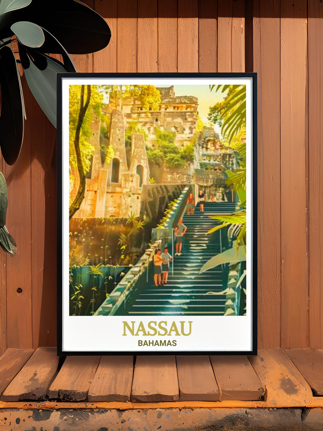 Queens Staircase Poster Print from Nassau, Bahamas, reflecting the beauty and historical relevance of this iconic site. This travel print invites you into a world where history and nature intertwine, perfect for anyone captivated by Caribbean culture.