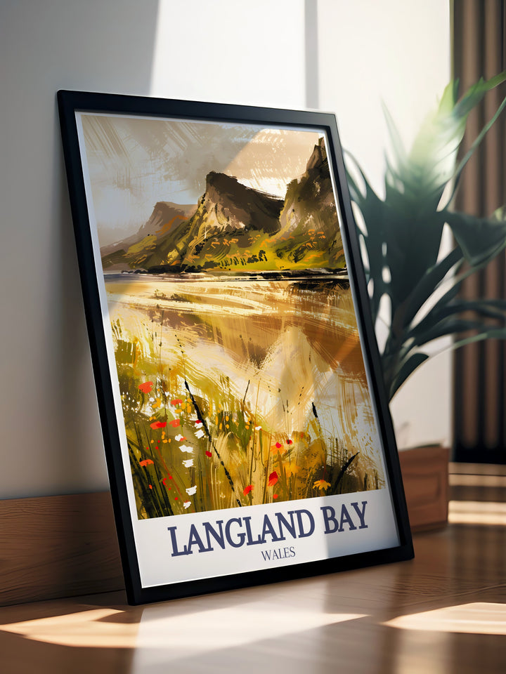 Three Cliffs Bay Wall Art captures the awe inspiring cliffs and sweeping sands that define this iconic Gower Peninsula destination. This vintage travel print is perfect for outdoor enthusiasts and those who appreciate Wales rugged coastal beauty.