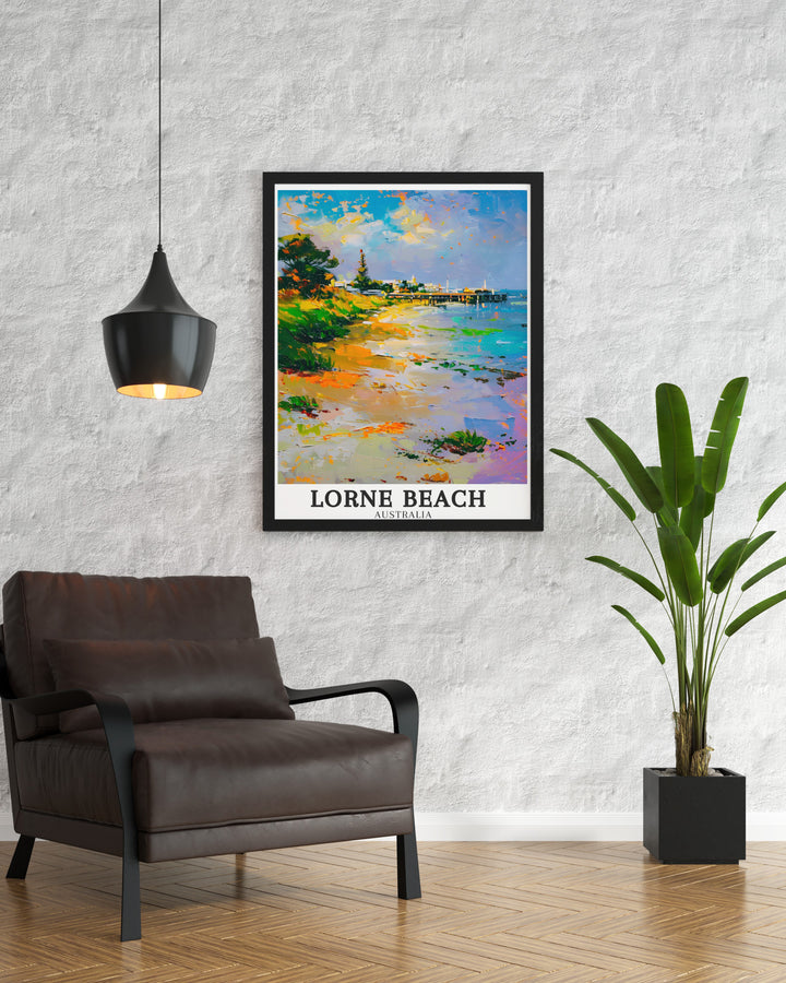 Experience the charm of Lorne Beach with Lorne Pier Great Ocean Road Stunning Prints perfect for Australia wall decor these prints offer a detailed view of Lorne Beach and the Great Ocean Road pier creating a calming and stylish addition to your home