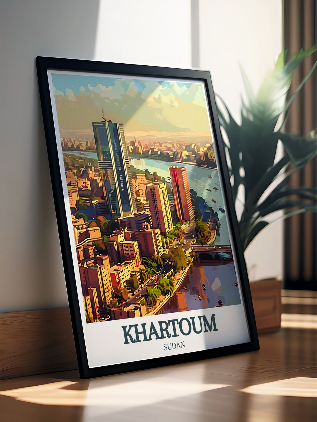 Khartoum painting highlighting the beauty of the city and the NTC tower Nile River a perfect personalized gift