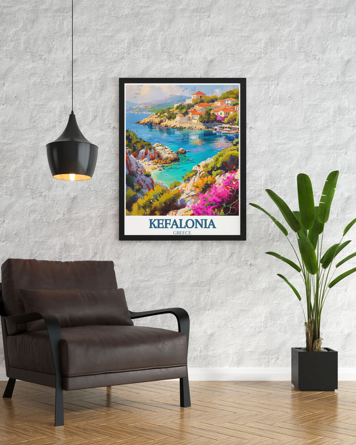 Celebrate the natural beauty of Kefalonia with this canvas art, highlighting Assos Village and the dramatic coastline of the Ionian Islands, perfect for adding a Mediterranean touch to your space.