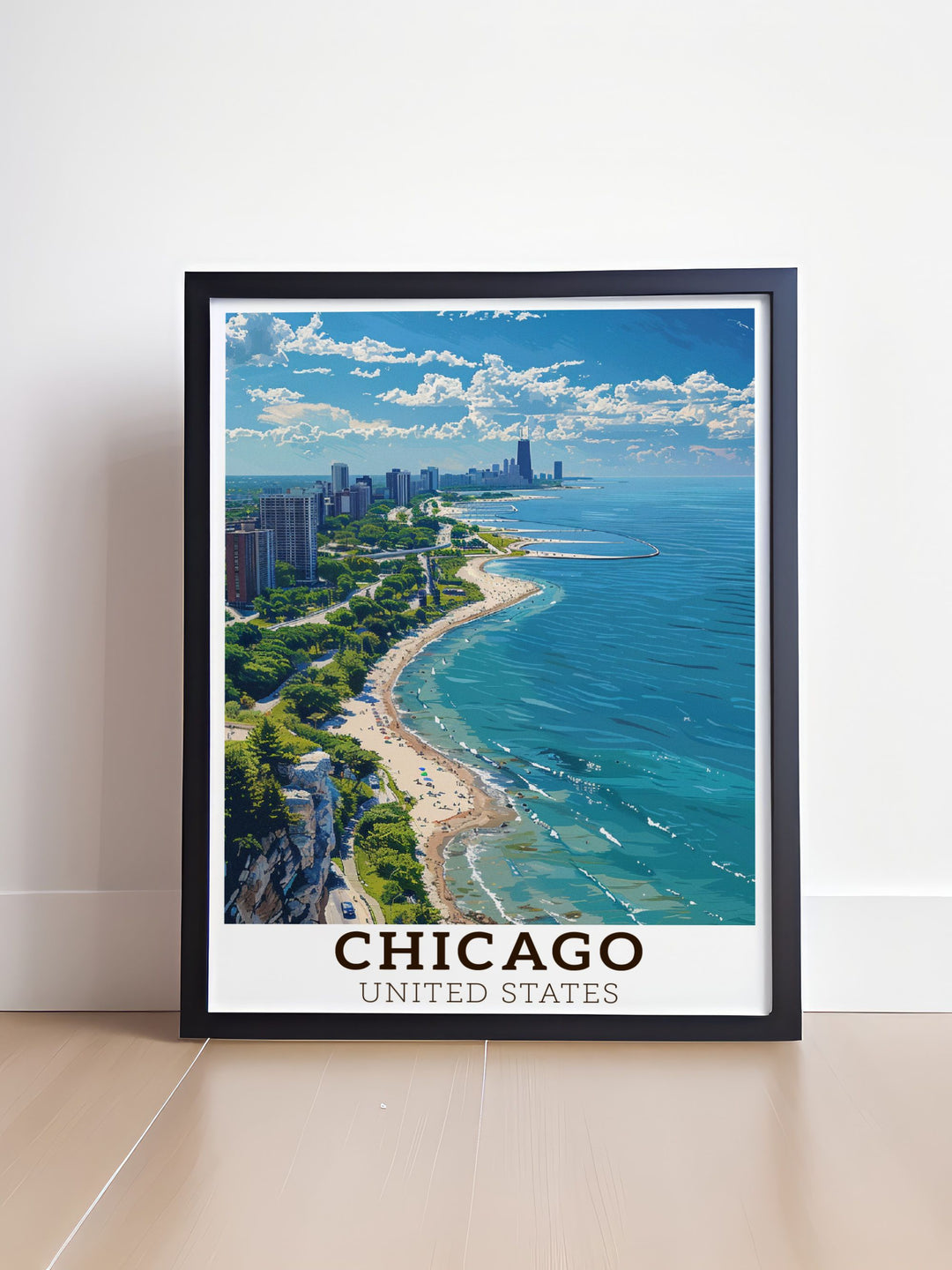 Chicago city map and Lake Michigan prints combine modern city vibes with natural beauty making this digital download a must have for lovers of Chicago photography and decor.