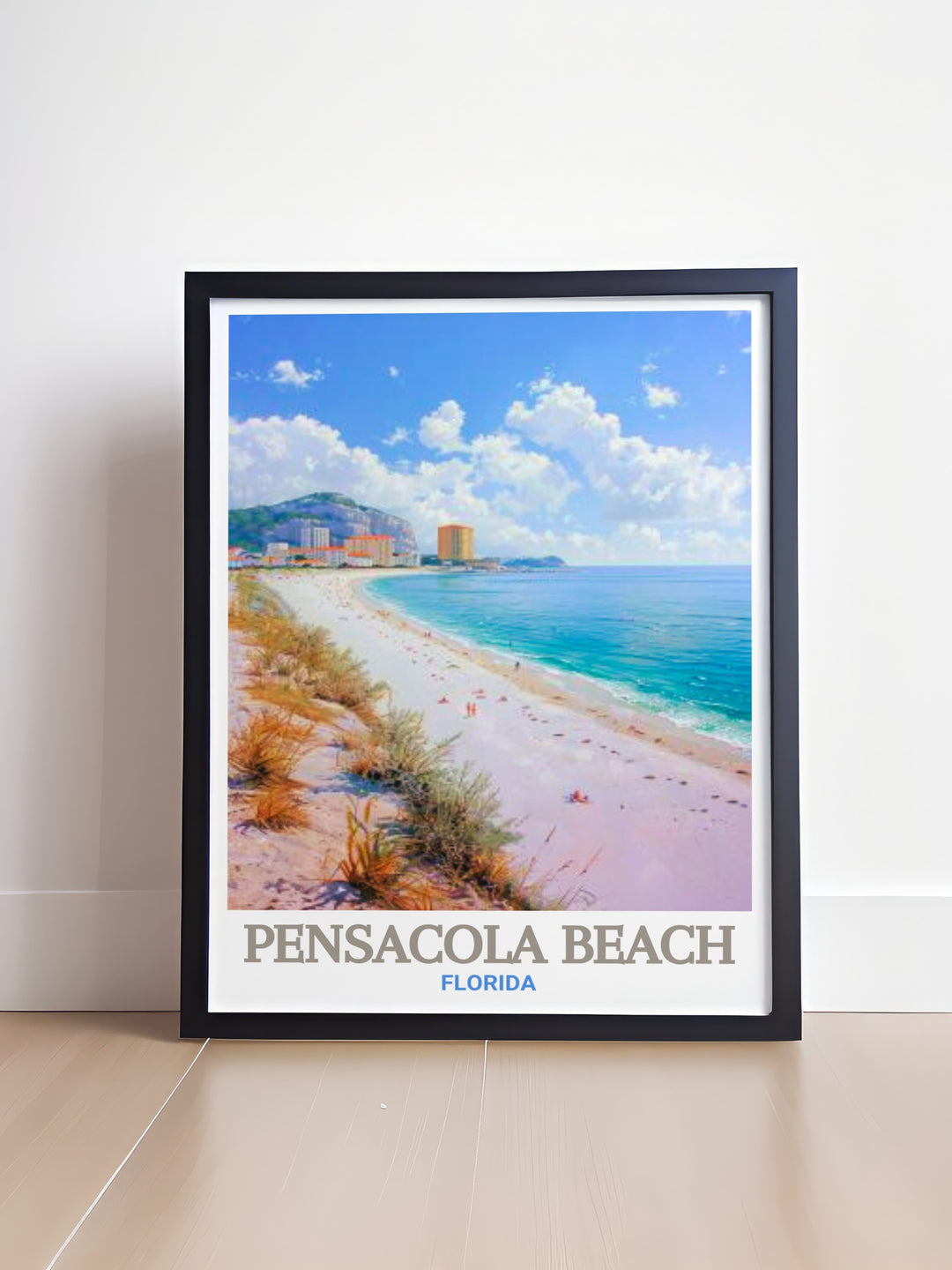 Beautiful Pensacola Beach wall art showcasing the iconic Casino Beach in Florida. Perfect for nature lovers and art enthusiasts. This detailed artwork brings the tranquility and splendor of the beach to life.