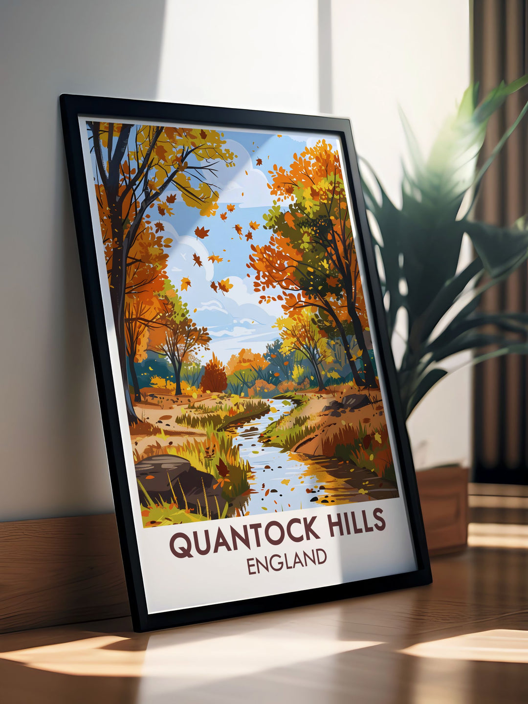 Holford Combe framed print depicting the lush greenery and breathtaking vistas of Quantock Hills AONB a perfect addition to your home decor or as a thoughtful gift for nature lovers and travel enthusiasts who cherish Somerset Travel Art.