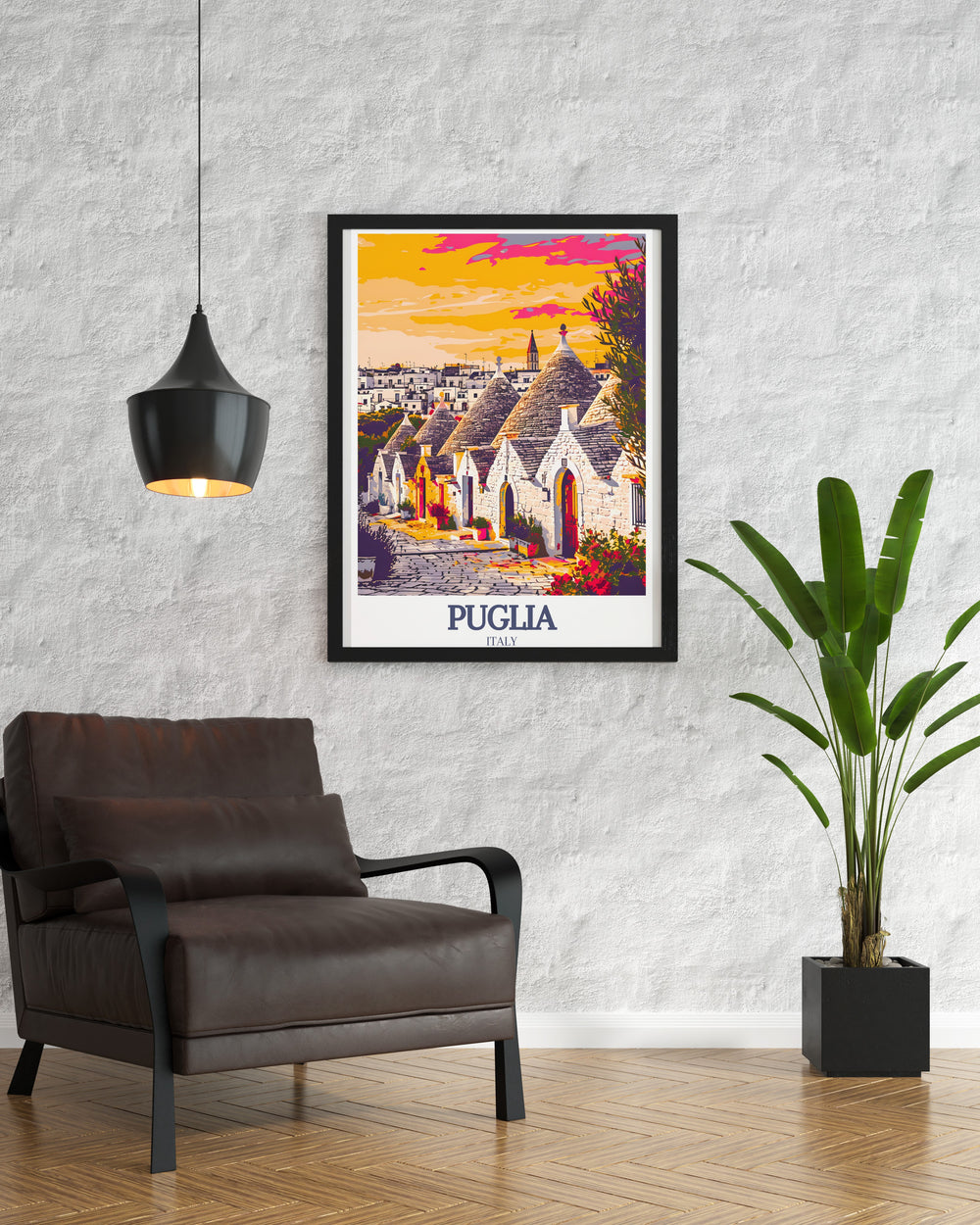 Elevate your living space with our Puglia Art featuring Trulli houses in Alberobello. This Italy Wall Poster showcases the iconic Trulli houses, adding a touch of elegance and sophistication to any room