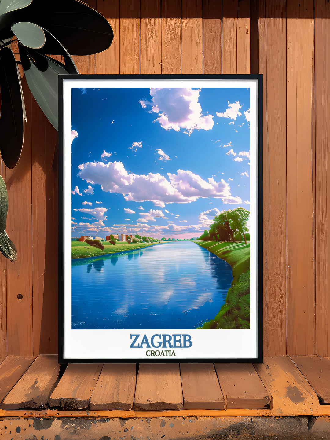 Captivating Sava River travel print highlighting the scenic beauty of Zagrebs river. A great choice for elegant home decor or as a special holiday gift.