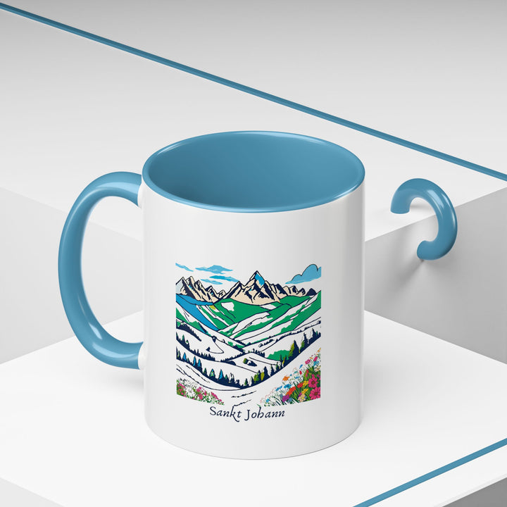 This Sankt Johann, Austria Mug highlights the towns beauty with intricate artwork of famous landmarks and mountain panoramas. Durable and dishwasher-safe, a perfect gift or personal keepsake for those who appreciate alpine charm and artistic design inspired by Sankt Johanns landscapes.