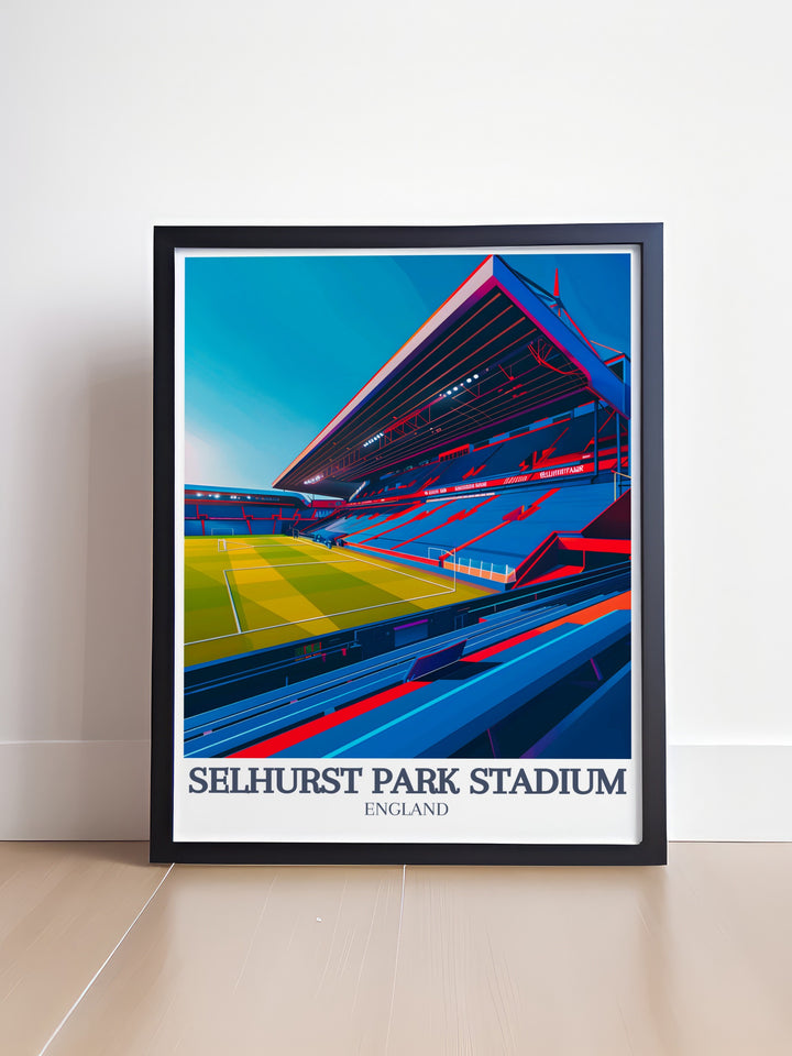 Artistic Selhurst Park Print featuring Holmesdale Road Stand and Main Stand ideal for adding a touch of football history to your home decor