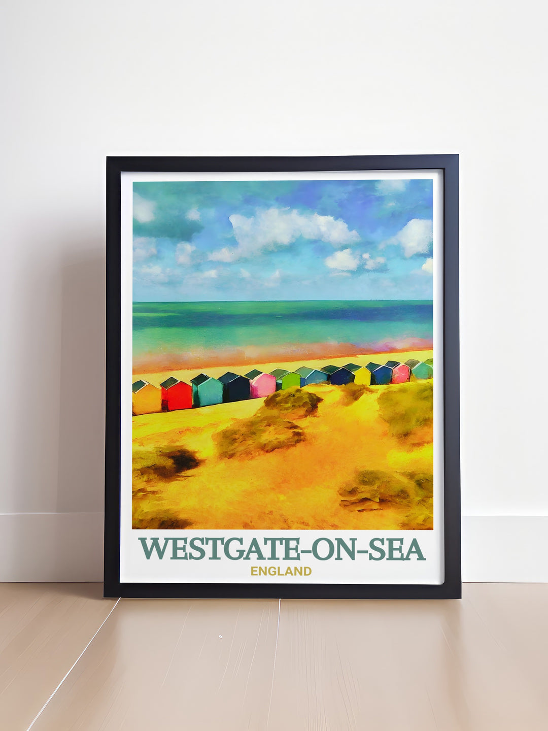 This Westgate on Sea poster print showcases the breathtaking beauty of West Bay Beach, with its sandy shores and tranquil waters. Ideal for coastal themed décor, this travel art adds a sense of calm and relaxation to any room.