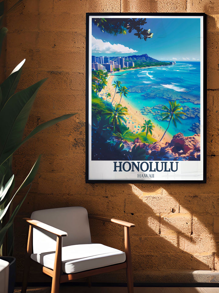 Canvas art depicting the historic Aloha Tower in Honolulu, Hawaii. This piece showcases the towers elegant architecture and its historical significance as a welcoming beacon, making it a timeless addition to any maritime themed decor.