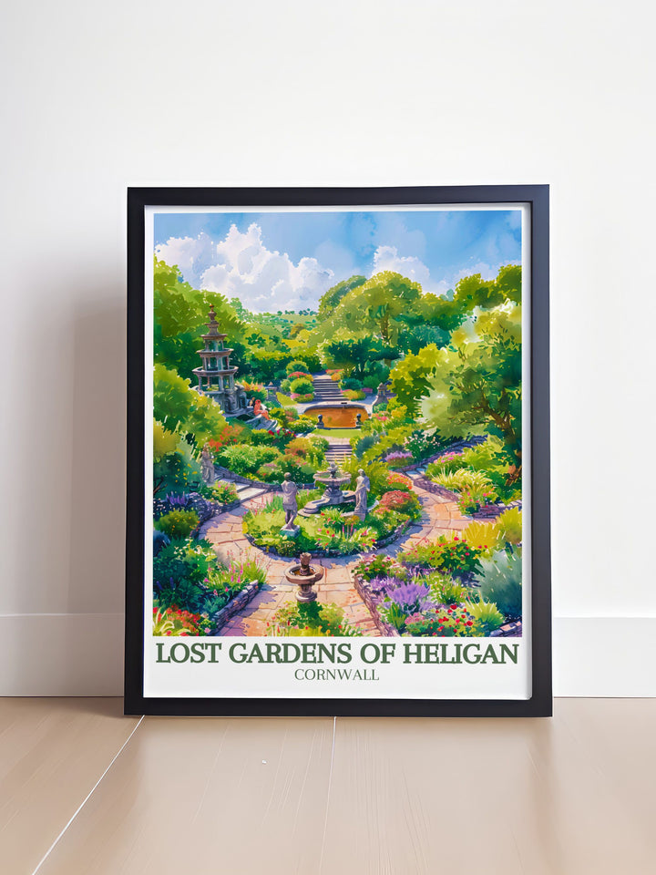 Beautiful Eden Project Print capturing the intricate details and vibrant colors of Cornwalls iconic ecological site along with Italian garden Productive gardens ideal for nature lovers and art enthusiasts