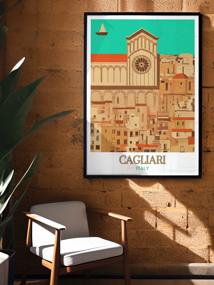 Italy Framed Art showcases the rich history and beauty of Cagliaris Castello District. This framed art piece features the medieval fortifications and picturesque Mediterranean backdrop, making it a timeless piece for your home or office.