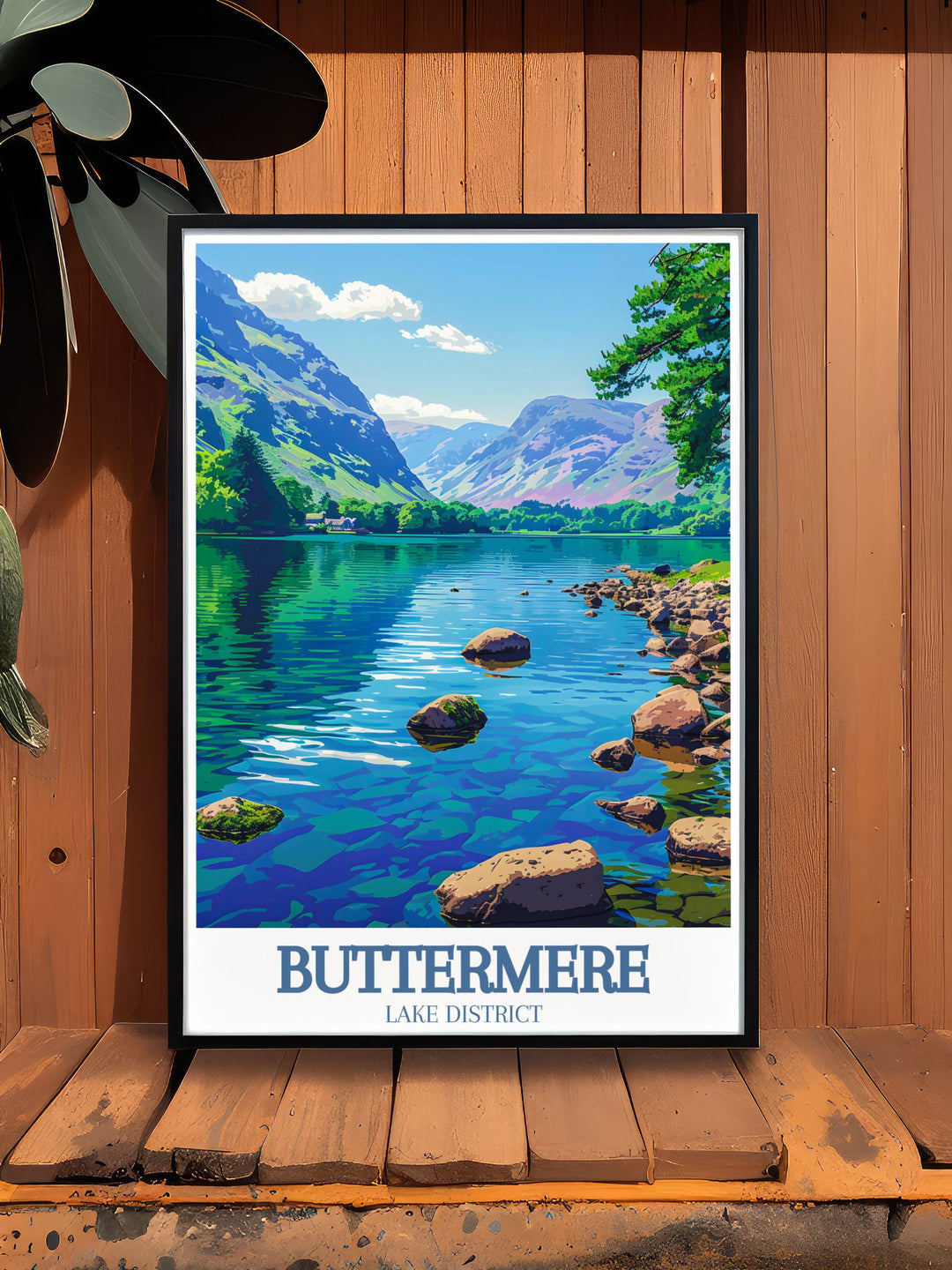 This detailed art print of Buttermere Lake highlights its picturesque views and tranquil waters, set against the stunning backdrop of the Lake District, ideal for those who love nature travel art.