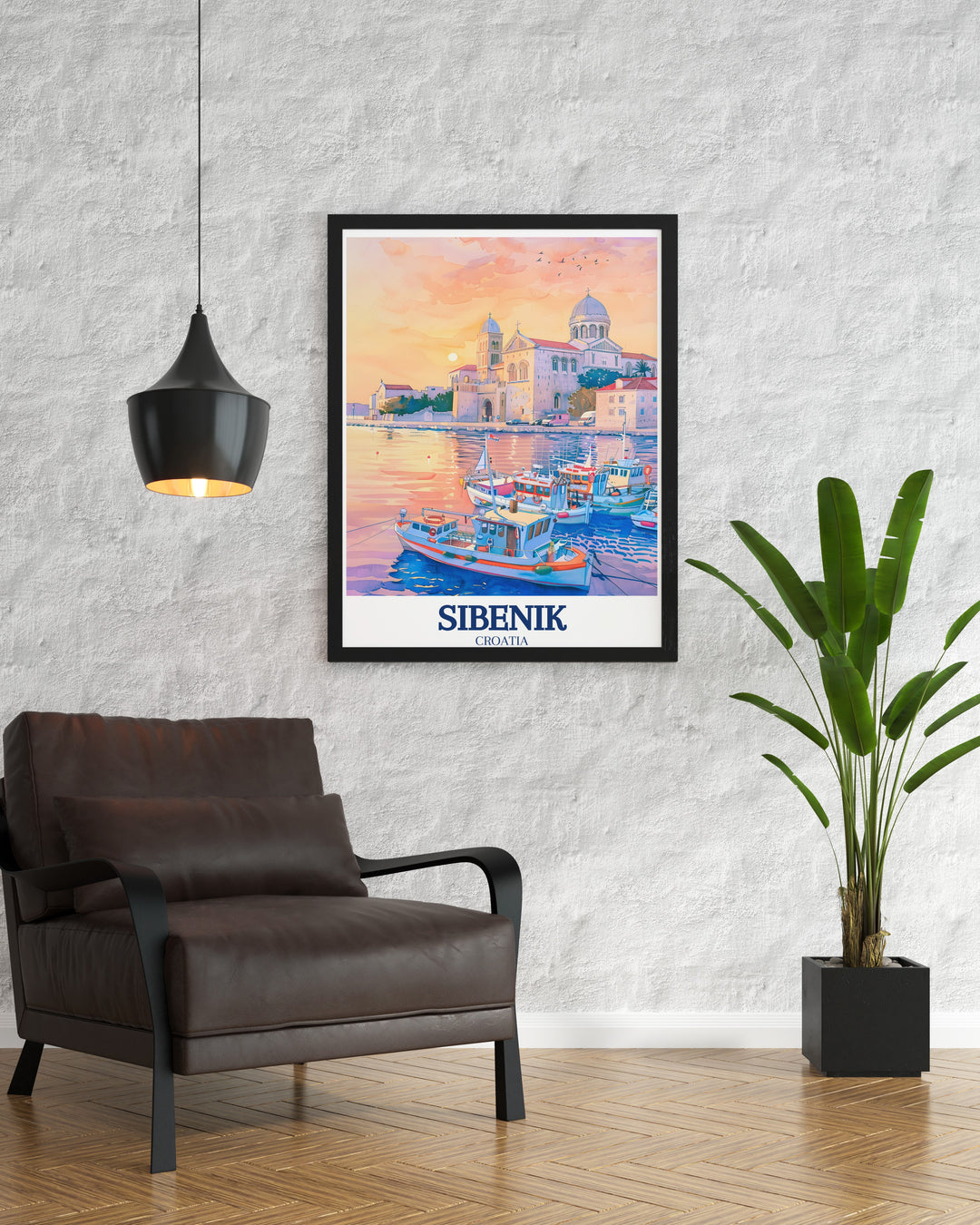 This travel poster features Sibeniks stunning landmarks, including the majestic St. James Cathedral and the serene Sibenik harbor, beautifully capturing the coastal charm of Croatia. Perfect for any travel lover or as a unique piece of wall art, this print brings the magic of Sibenik into your space.