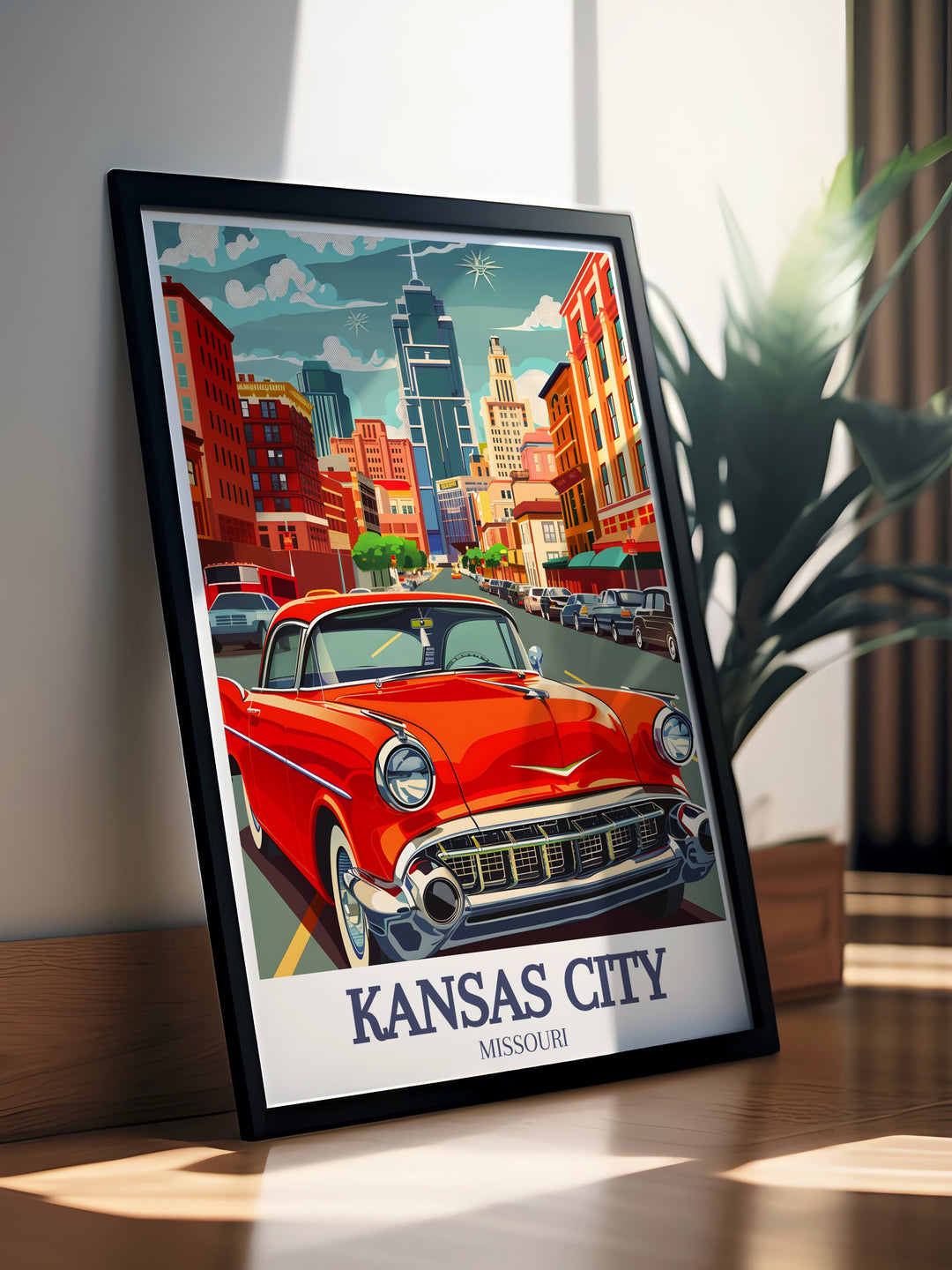 Kansas City vintage poster bringing a classic yet modern feel to Missouris skyline. Featuring the citys iconic structures, this travel print offers a nostalgic yet stylish addition to any room, perfect for lovers of both cityscapes and history.