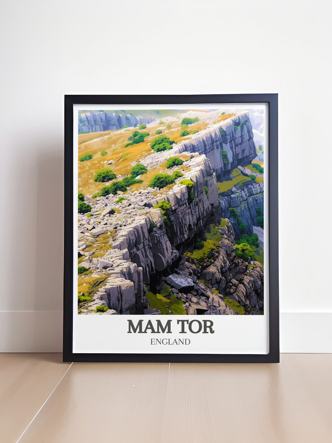 Framed print of Mam Tor landslip featuring the Great Ridge and Hollins Cross capturing the beauty of Peak District perfect as a hiking trail gift or home decor