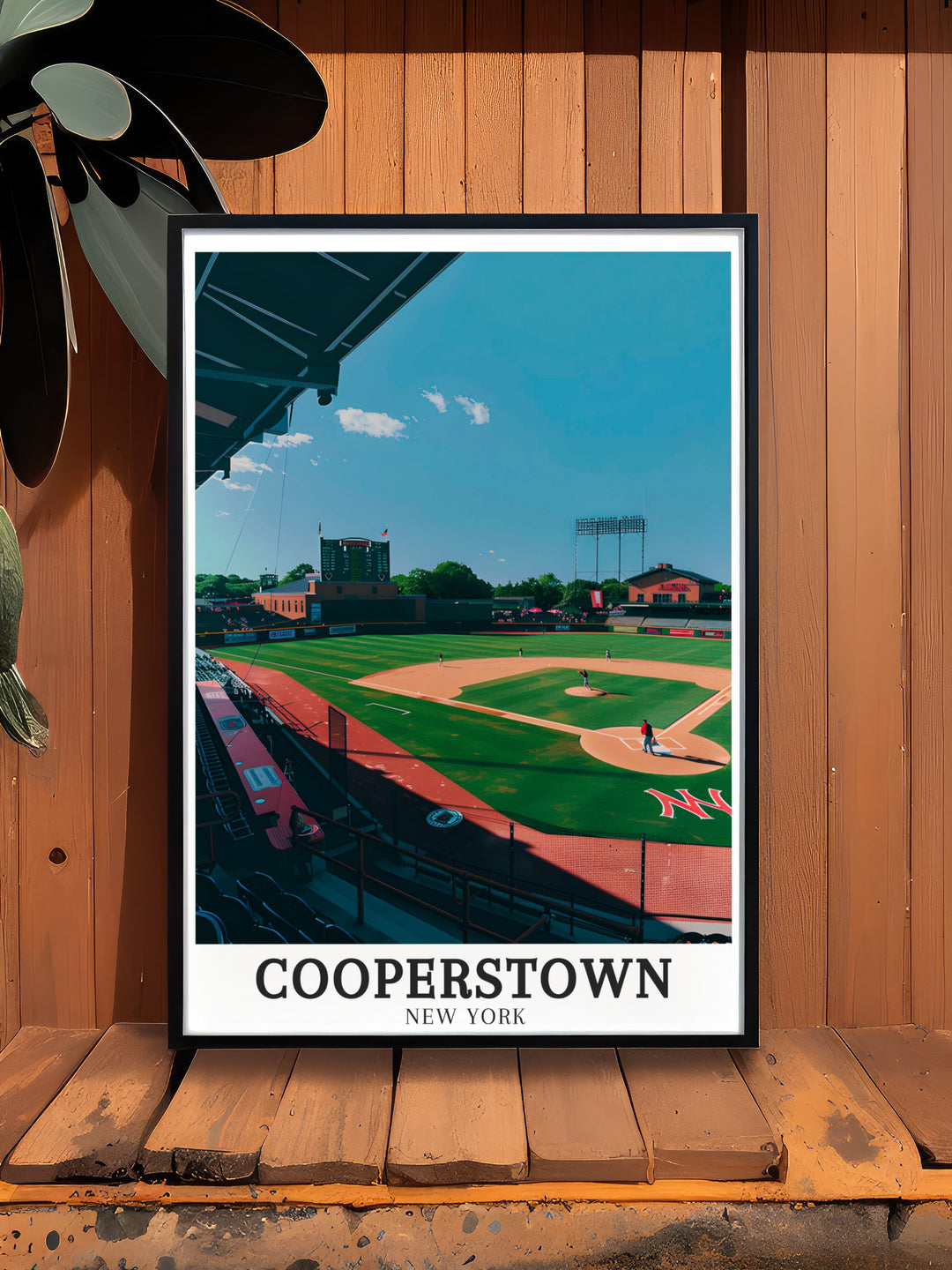 This Cooperstown travel print features a detailed illustration of Doubleday Field, honoring the games rich legacy. Perfect for baseball fans, this print offers a nostalgic view of one of New Yorks most treasured landmarks.