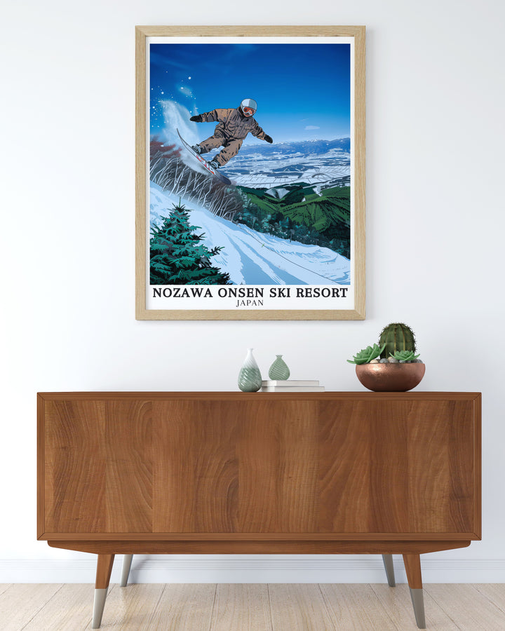 Nozawa Onsen Vintage Ski Poster brings a retro vibe to modern decor, highlighting the charm of one of Japans most beloved ski resorts. Perfect for vintage art collectors and ski enthusiasts.