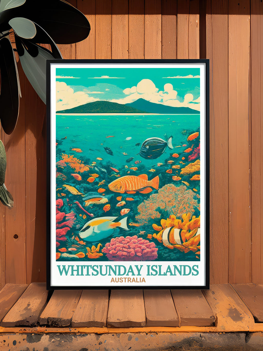 Great Barrier Reef travel print featuring the stunning Whitsunday Islands ideal for creating an elegant and serene atmosphere in your home perfect for nature lover gift and beach wall art enthusiasts.