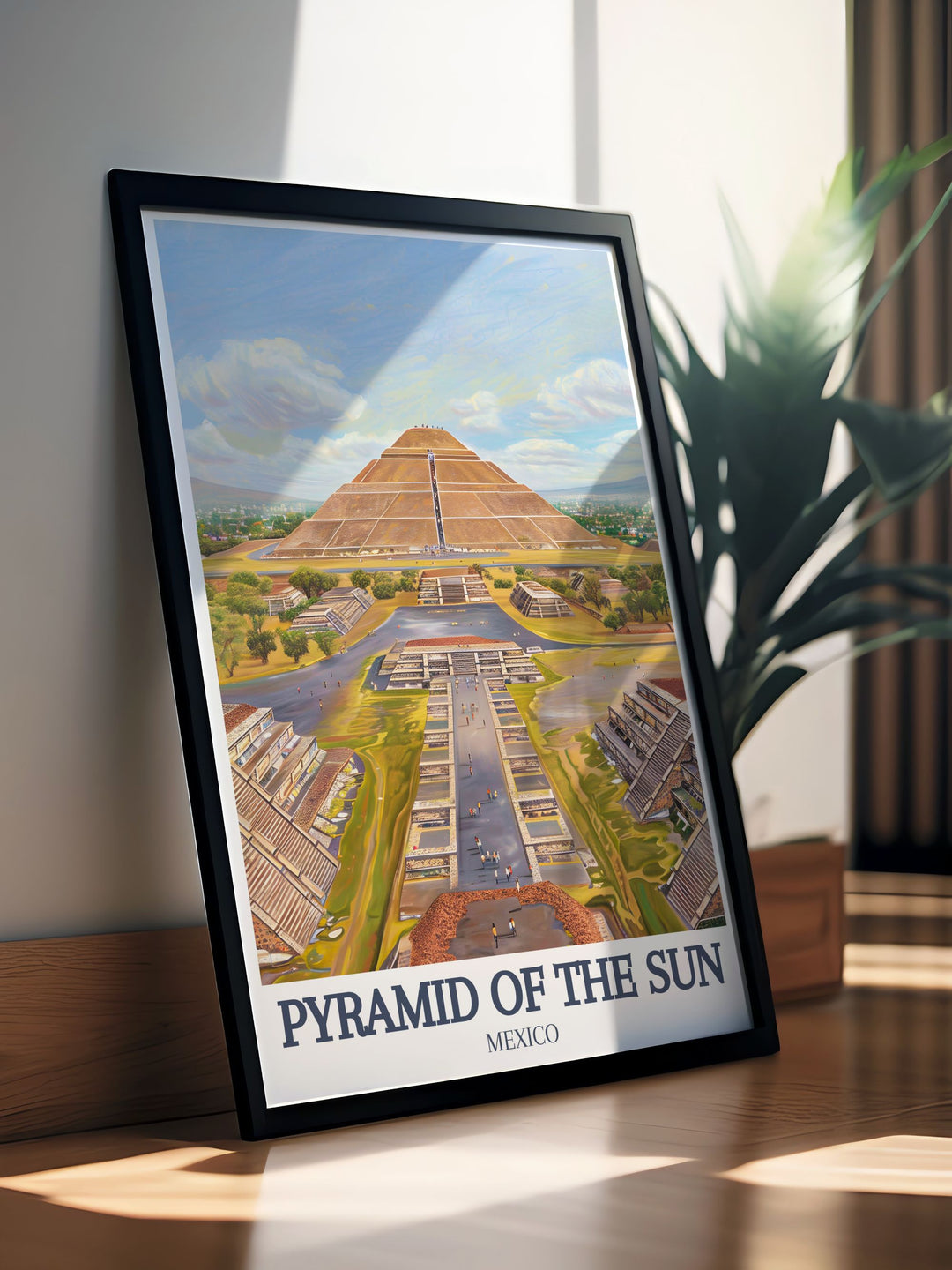 Teotihuacan, Teotihuacan Avenue of the Dead artwork showcasing the majestic Sun Pyramid bringing ancient Mexican history into your home with vivid colors and detailed designs perfect for enthusiasts of history and culture.