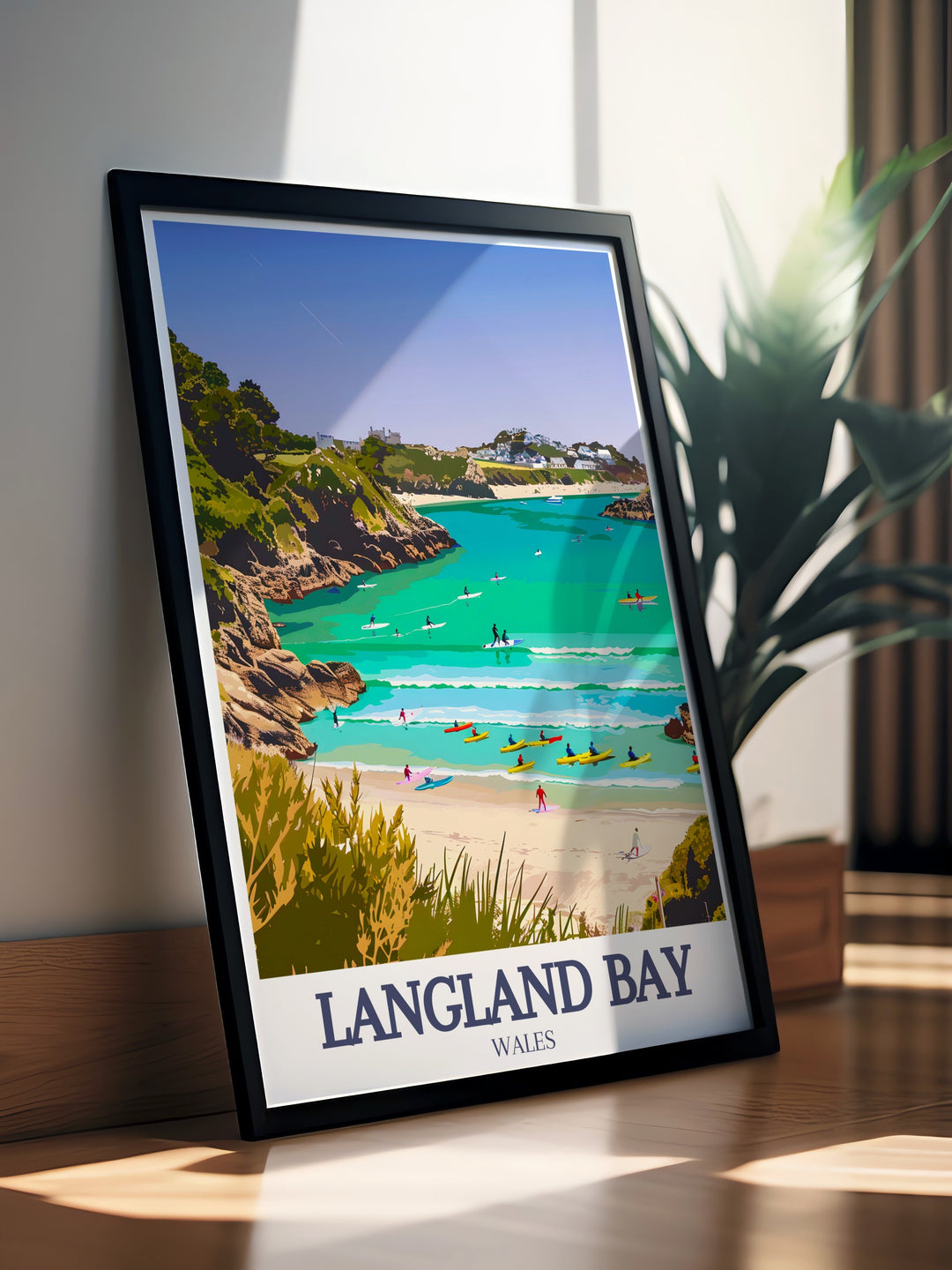 Langland Bay and Caswell Bay come together in this beautifully detailed travel print, showcasing the best of the Gower Peninsulas coastal charm. Perfect for outdoor enthusiasts, this wall art brings a touch of seaside tranquility into your home.