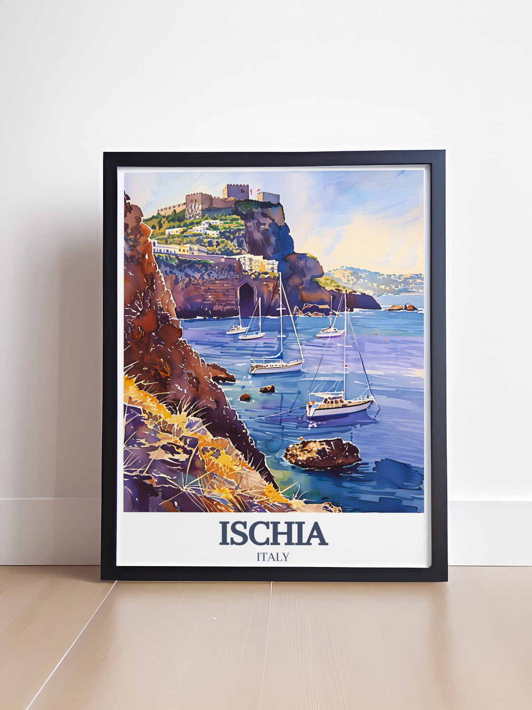 This Ischia art print brings together the historic Aragonese Castle and the tranquil Maronti Beach, offering a beautifully detailed piece of decor. Whether for your own home or as a thoughtful gift, this travel print is a lovely tribute to the beauty of Ischia.