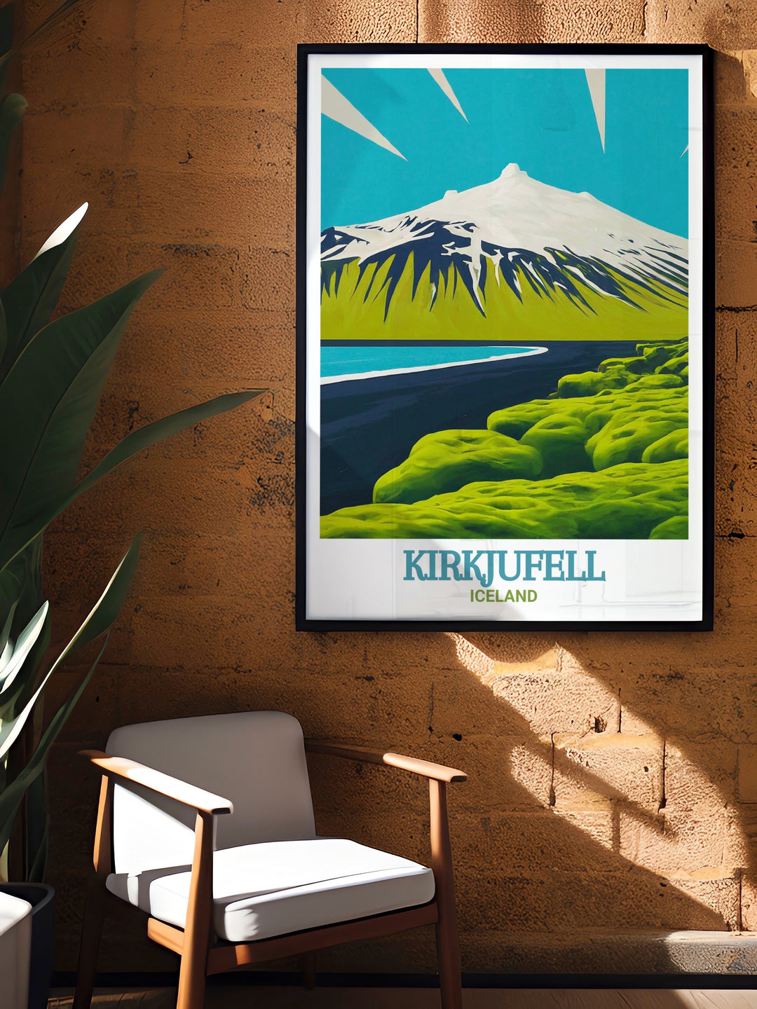 Iceland Canvas Art featuring a panoramic view of Kirkjufell mountain and the surrounding landscapes of Snæfellsjökull National Park. This canvas art is designed to bring the awe inspiring beauty of Icelands rugged terrain into your home, ideal for those who dream of exploring the countrys dramatic natural wonders.