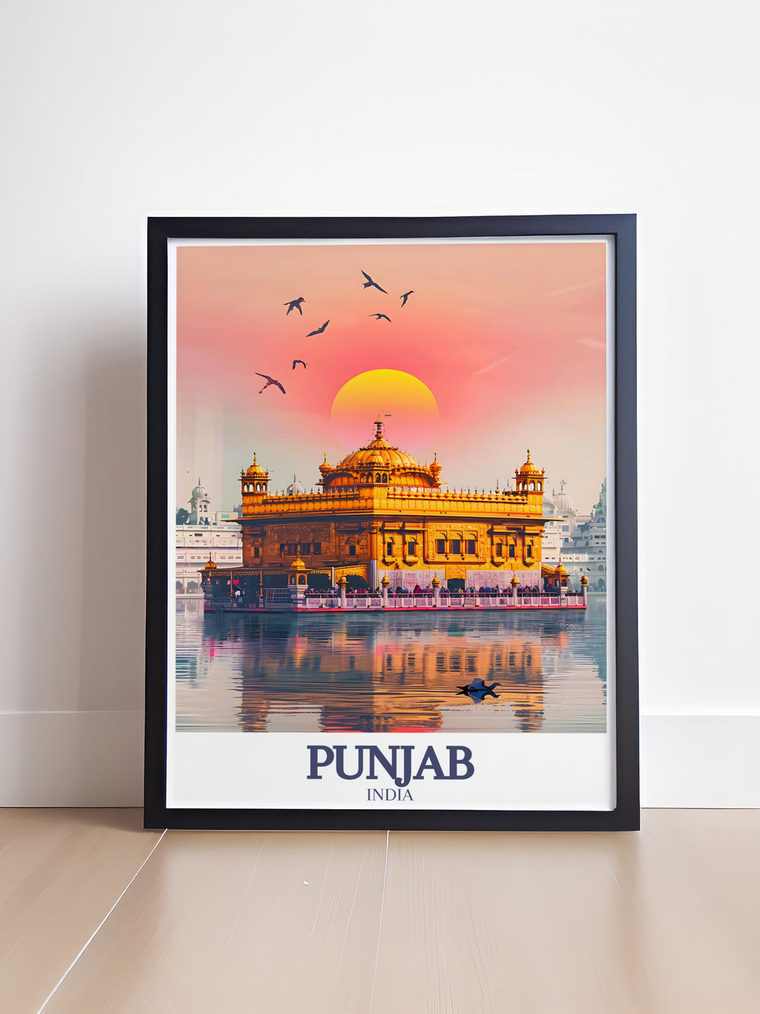 Punjab travel poster print featuring the Golden Temple, Amrit Sarovar bringing the historical and spiritual essence of Punjab into your home ideal for travel enthusiasts and those who appreciate cultural richness.