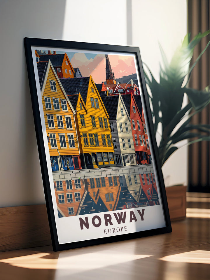 Stunning Flekkefjord print capturing the essence of Norwegian landscape ideal for elegant home decor and Bryggen Bergen modern art for perfect wall decor