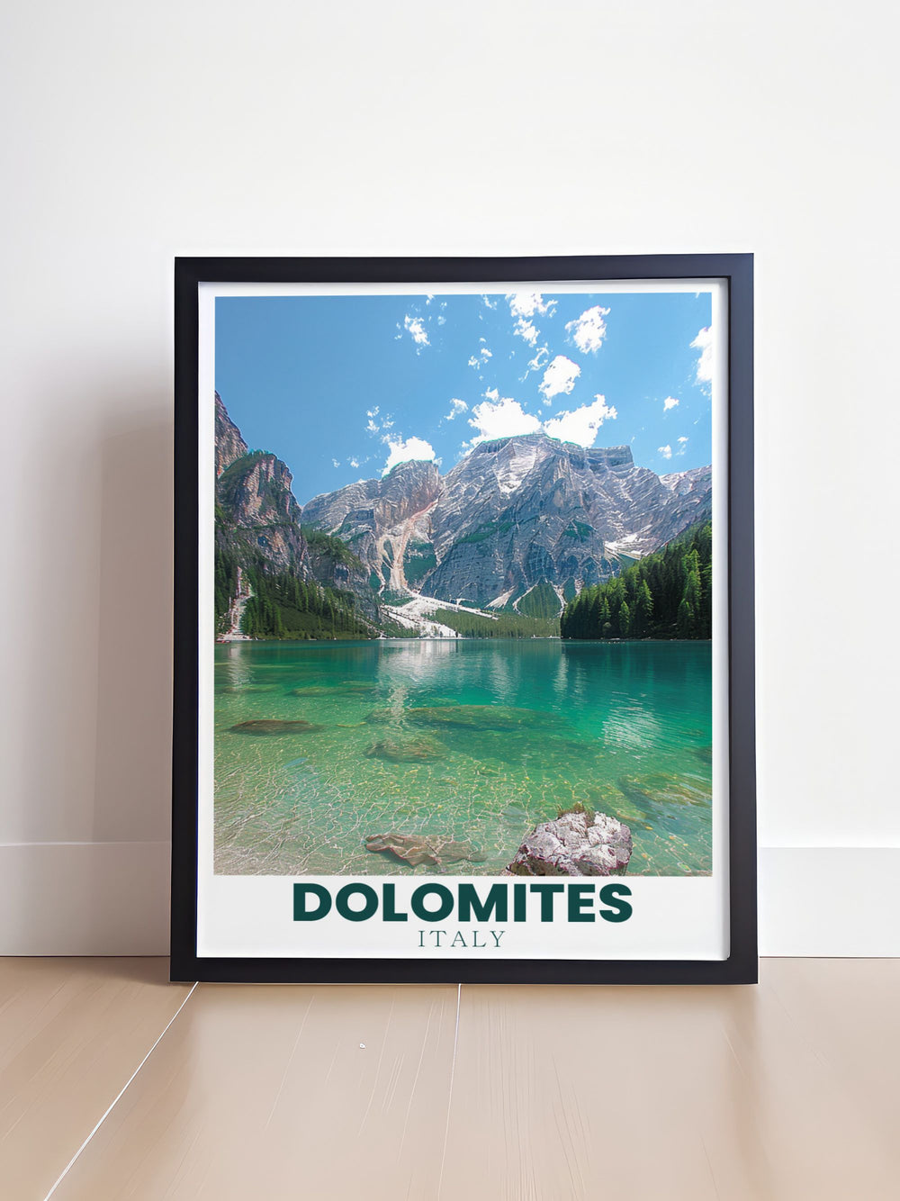 Beautiful Lago di Braies Prints capturing the serene ambiance of this iconic alpine lake. Ideal for Italy home decor and gifts. These travel prints highlight the enchanting landscapes of the Dolomites Italy and are perfect for any room.