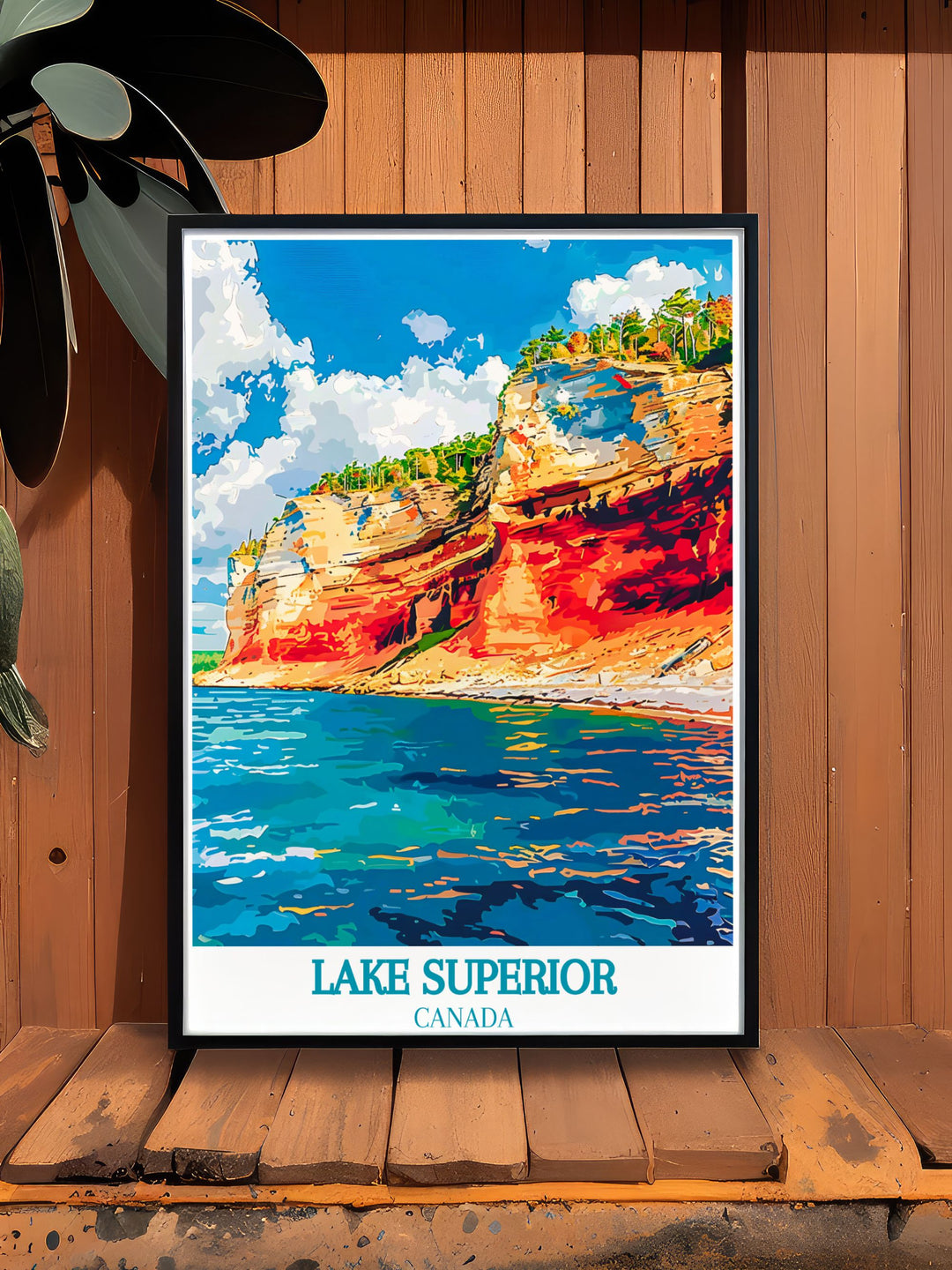 Lake Superiors majestic presence captured in a travel print, providing a window into its serene and powerful beauty, perfect for any decor.
