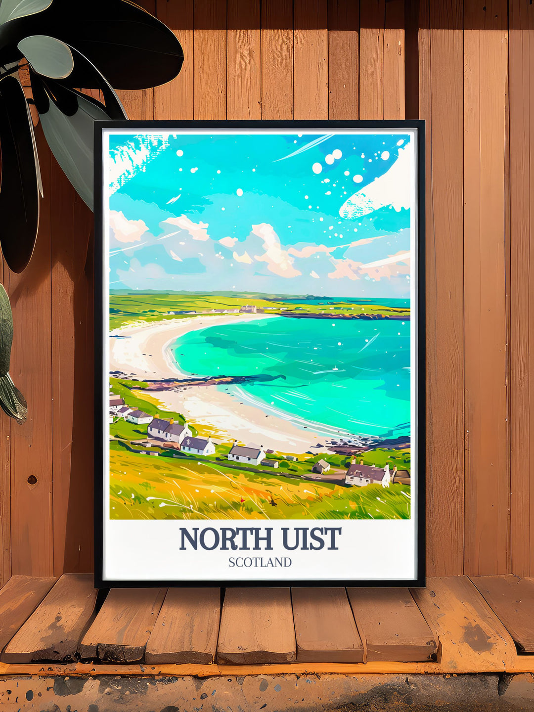 This North Uist poster print captures the rugged landscapes of Eaval Mountain and the peaceful setting of Sollas Beach, making it a perfect travel print for anyone who appreciates Scotlands natural beauty. Ideal for framing or hanging as is, its perfect for your space.