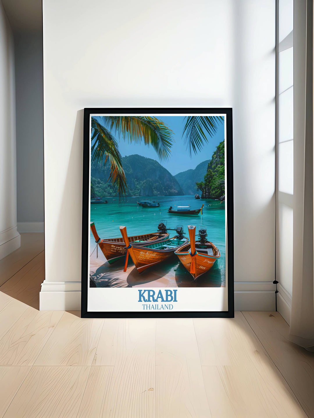 Explore the stunning beauty of Krabi Island and the Phi Phi Islands with this vibrant wall art print showcasing serene beaches and lush greenery perfect for adding a touch of tropical paradise to your home decor or as a thoughtful travel gift.