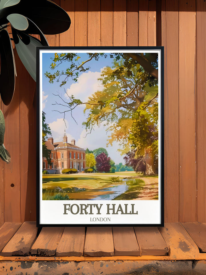 This detailed print celebrates the blend of historical charm and natural beauty found in Forty Hill, making it perfect for nature lovers.