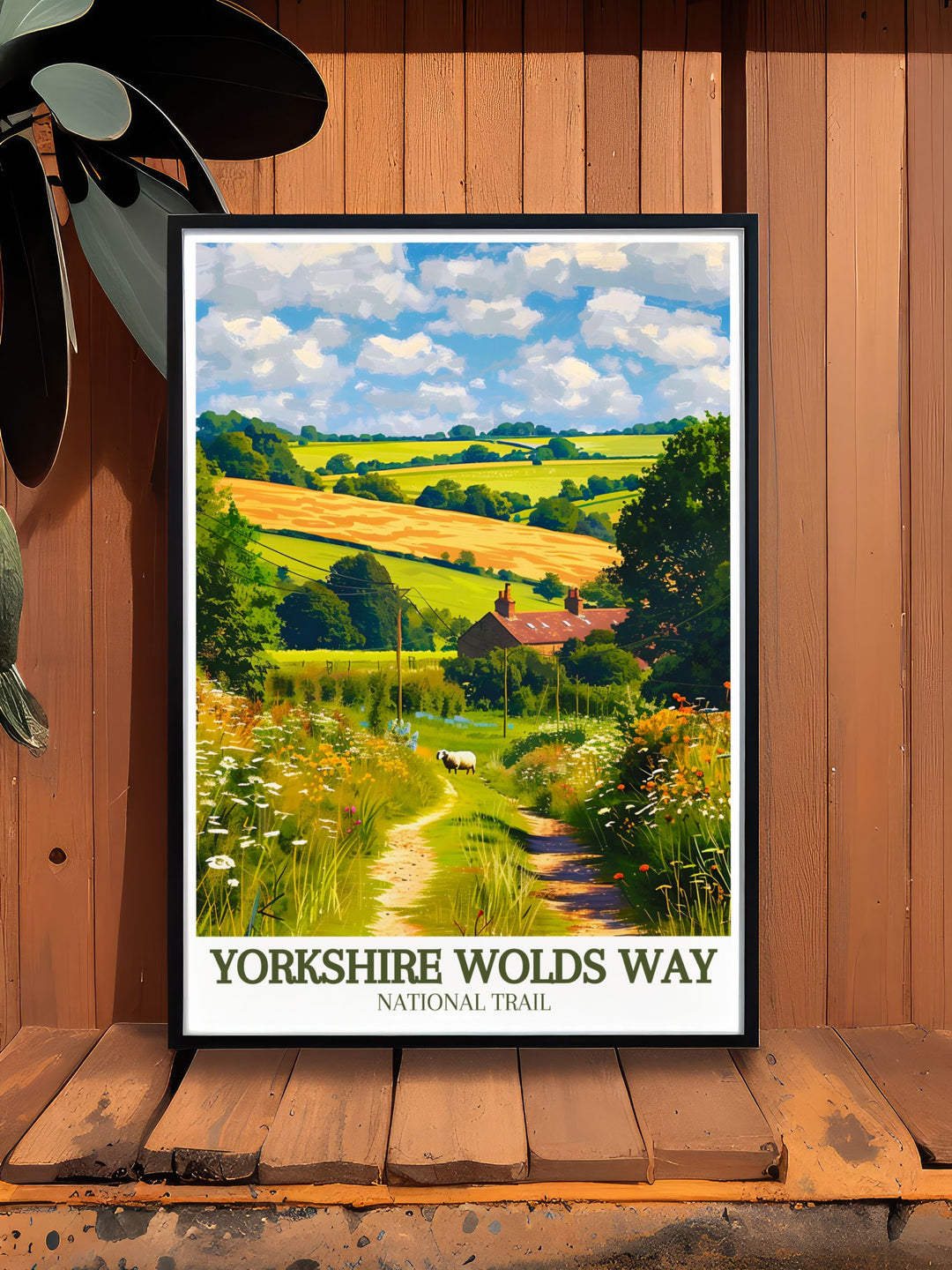 Celebrate the natural beauty of the Yorkshire Wolds Way with this vintage poster. Featuring the trails rolling hills, lush landscapes, and charming villages, this artwork evokes the timeless appeal of the UKs scenic trails, making it a standout piece for your home or office.