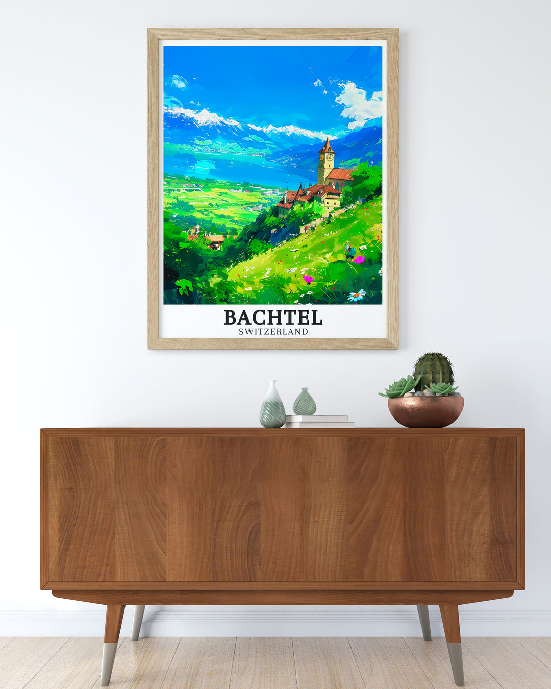 Beautiful art print of Bachtel in the Swiss Alps, featuring stunning views of Lake Zurich. This poster highlights the natural beauty and tranquil atmosphere of this beloved Swiss destination. Ideal for nature lovers and travel enthusiasts. Adds a touch of Swiss elegance.