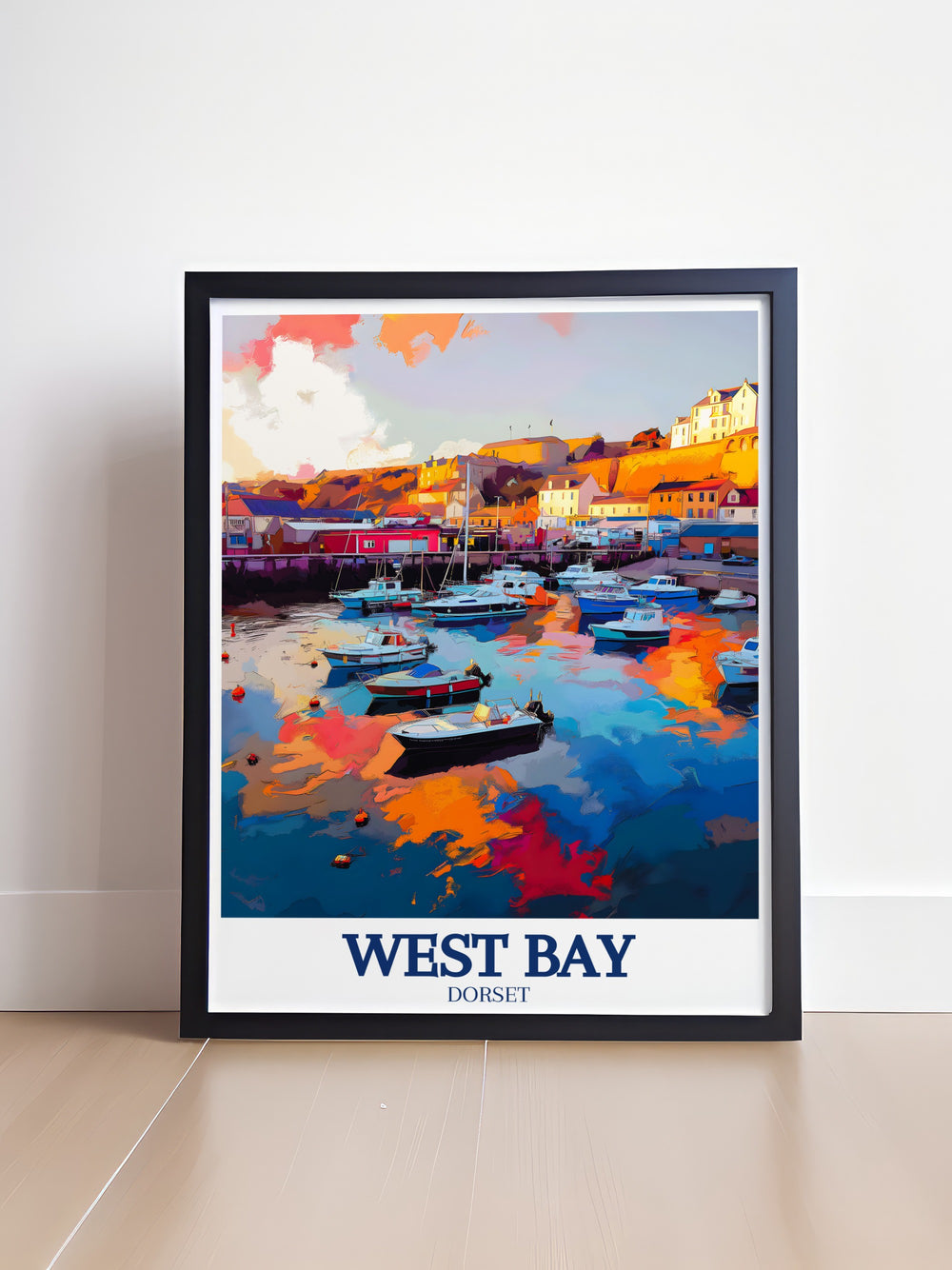 West Bay Harbour wall poster highlights the vibrant energy of this popular spot along the coast. With its colorful boats and serene waters, this artwork is ideal for anyone who loves the sea, offering a perfect addition to coastal or nautical themed décor.