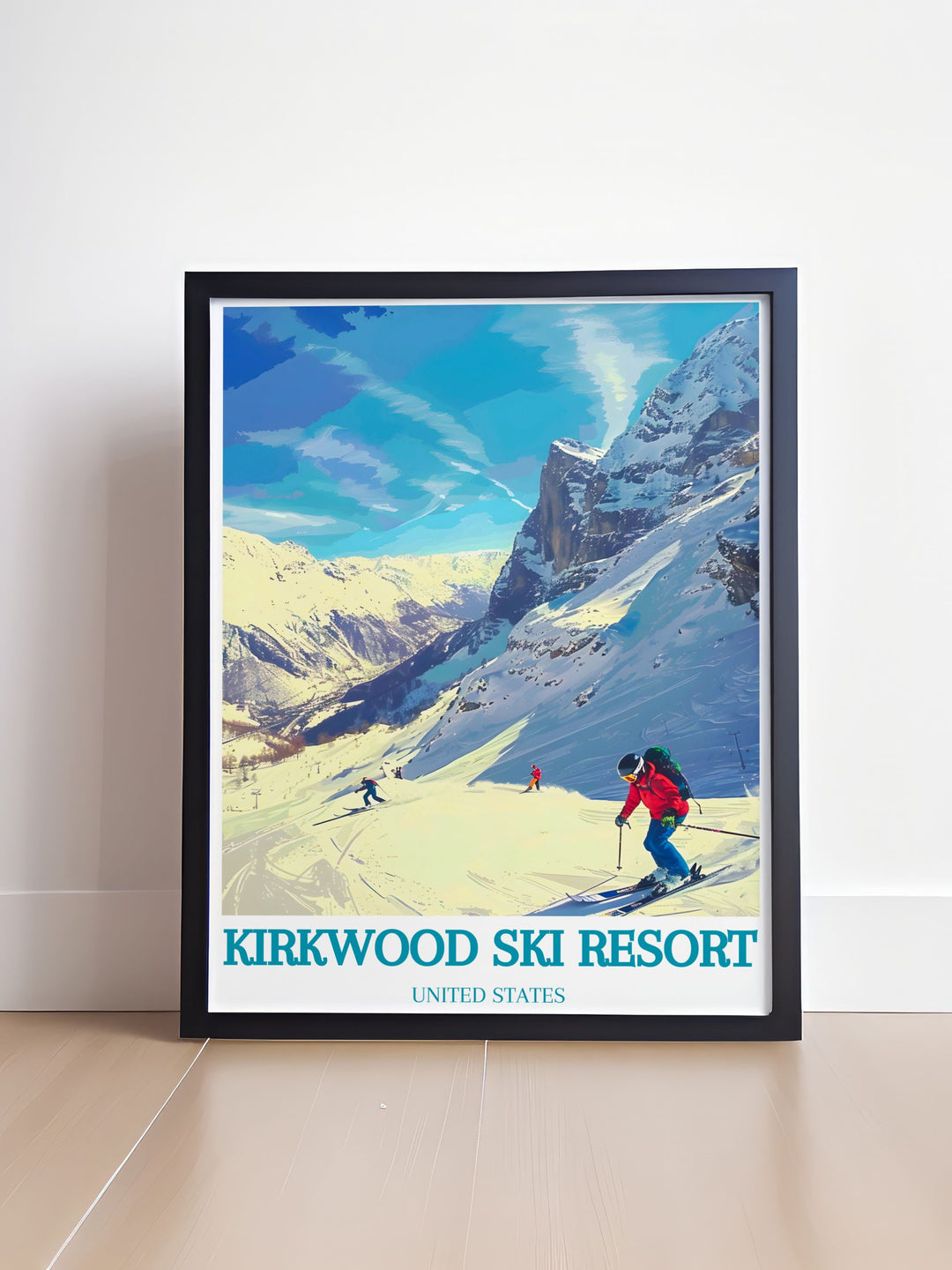 Vintage ski poster of Kirkwood Ski Resort featuring Thunder Saddle capturing the nostalgic charm of classic ski destinations a wonderful addition to your wall art collection