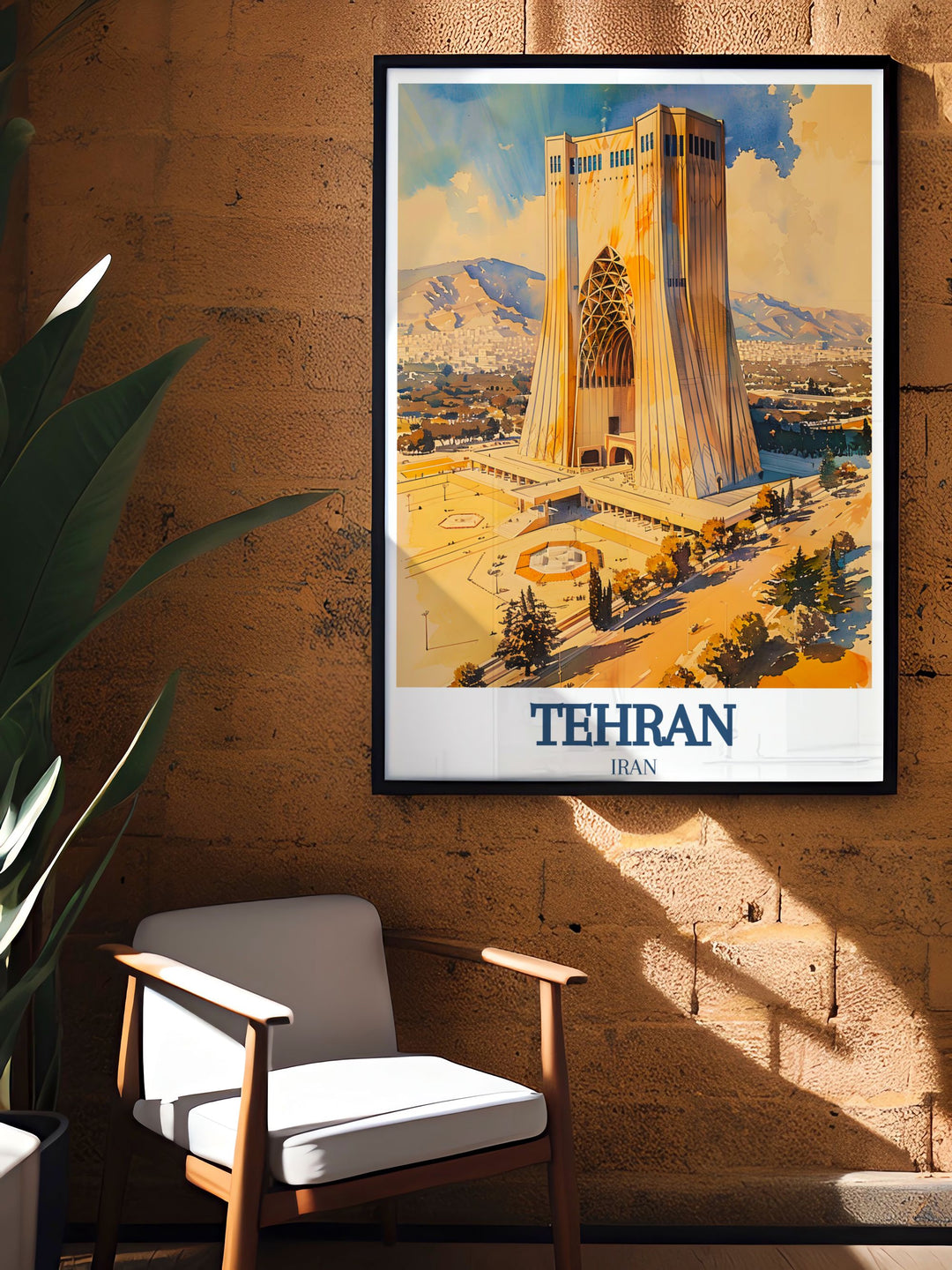 Modern Tehran city map print with Azadi Tower Azadi Square Alborz Mountain offering a sophisticated touch to any wall decor and perfect gifts for special occasions