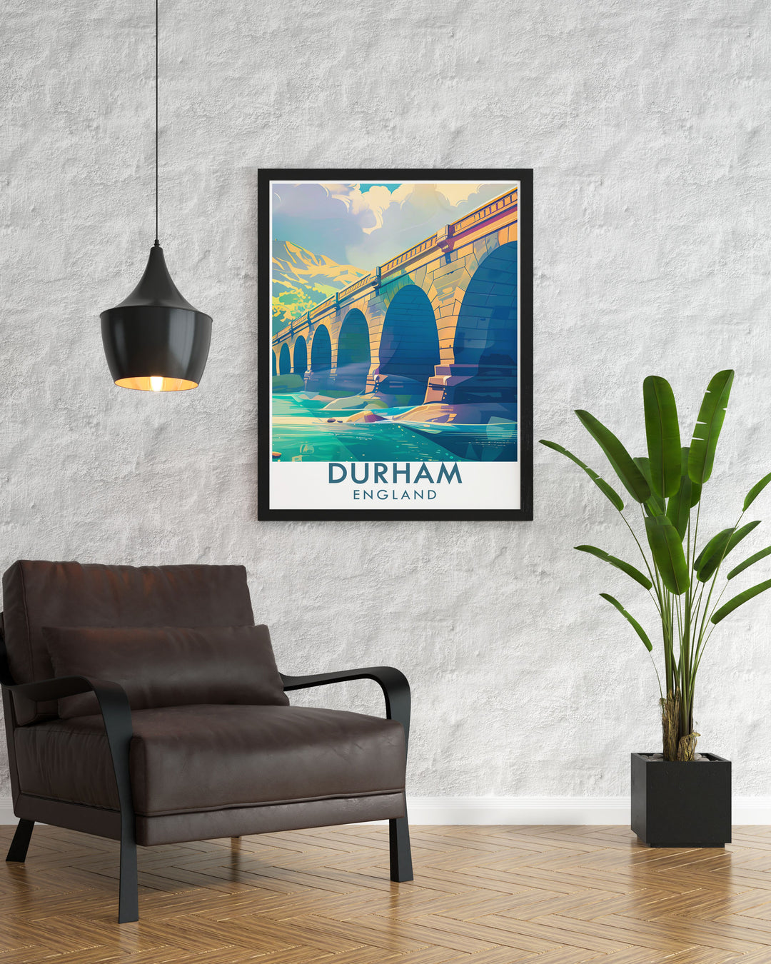 The majestic Prebends Bridge and its scenic river views are beautifully illustrated in this poster, celebrating the historical and natural beauty of Durham.