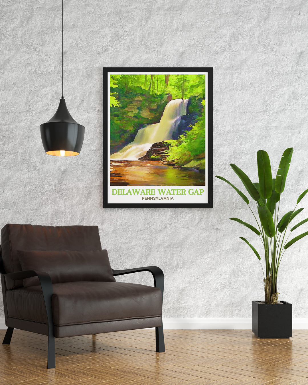 The lush forests and flowing waters of Raymondskill Falls are beautifully illustrated in this art print, offering a stunning view of Pennsylvanias rich outdoor heritage. Ideal for bringing a piece of the states natural wonders into your home.