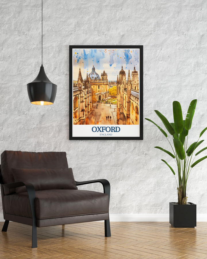 Stunning Oxford travel print showcasing the cityscape including Radcliffe Camera and University of Oxford a perfect wall decor piece for modern living rooms and offices