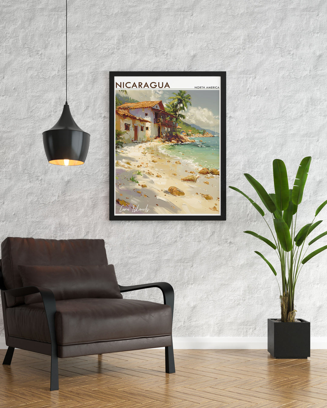 Central America inspired Nicaragua art depicting the serene Corn Islands a perfect addition to your home decor with a blend of modern and traditional styles for a sophisticated touch