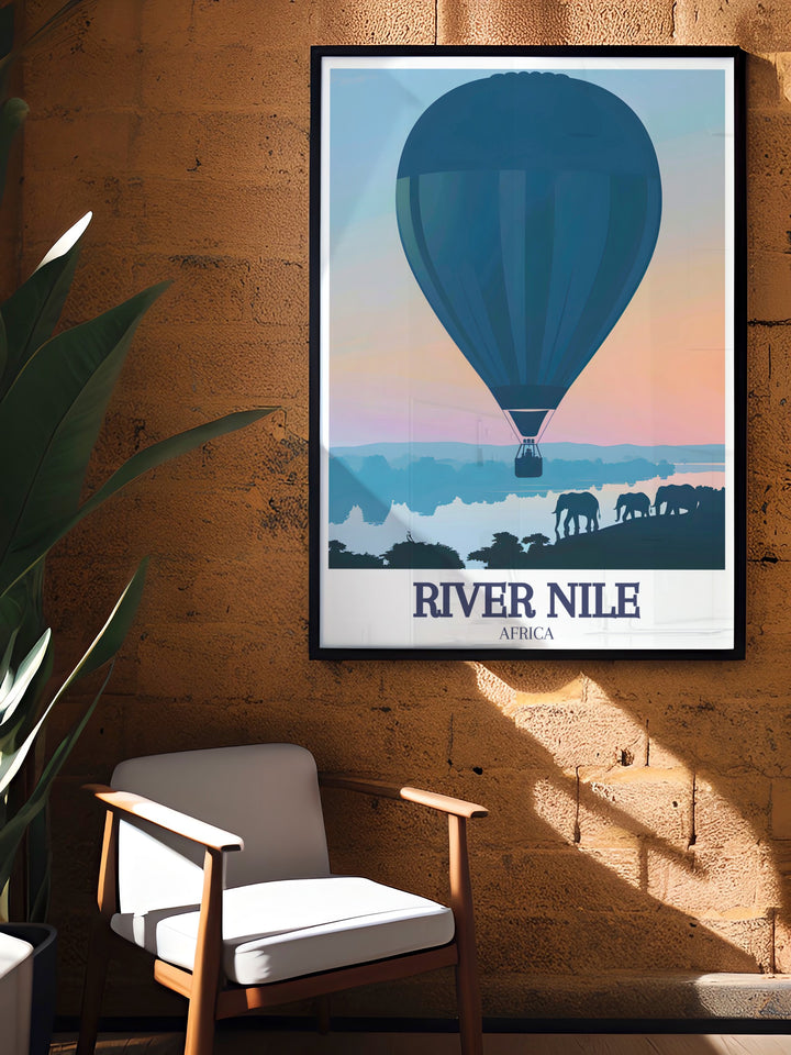 This River Nile Poster Print features the tranquil flow of the Nile, beginning at the White Nile in Jinja, Uganda. It captures the essence of Egypts iconic river and its connection to the White Nile, making this piece ideal for lovers of both nature and history. Perfect for home or office decor.